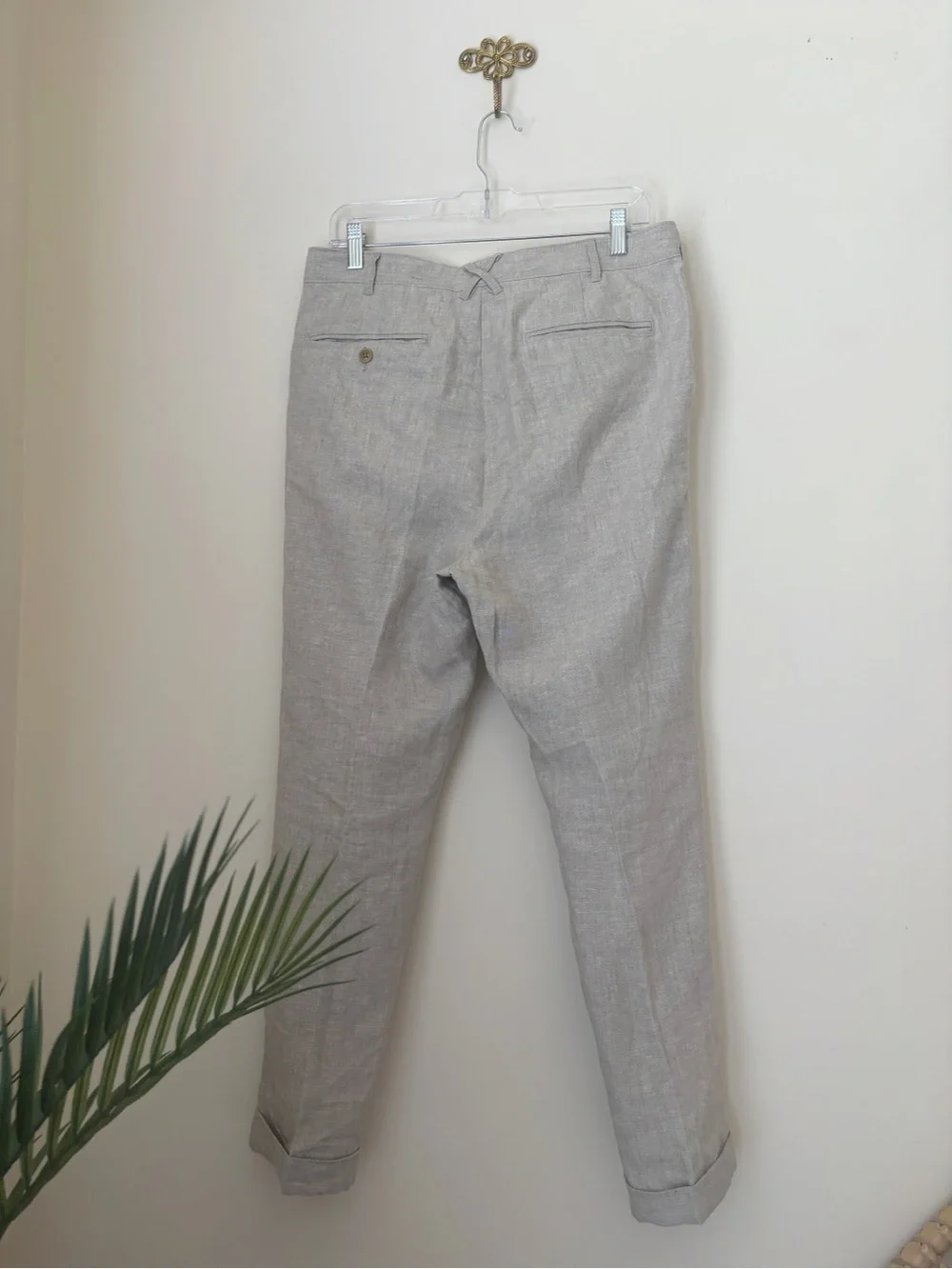 Alex Mill Men's Standard Slim-Fit Cropped Pleated Linen Trousers Sz 32 Neutrals